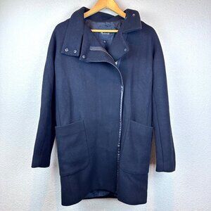 Madewell City Grid Wool Zip Coat Womens Small Black Jacket Cocoon Minimalist